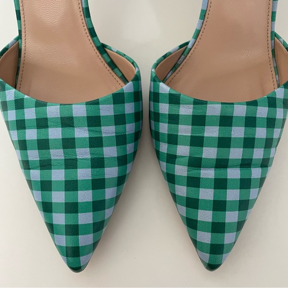 J. Crew Elsie d’Orsay Gingham Leather Heels, Blue/Green. Size 8, Made in Italy - Picture 3 of 9